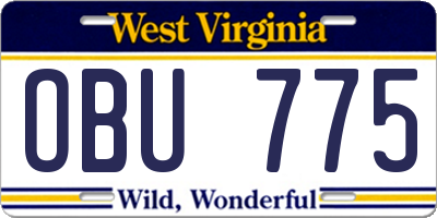 WV license plate OBU775