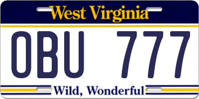 WV license plate OBU777