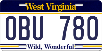 WV license plate OBU780