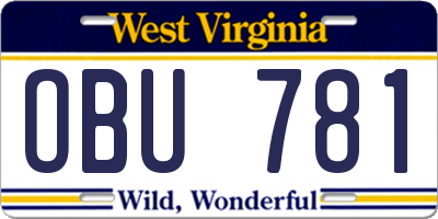 WV license plate OBU781
