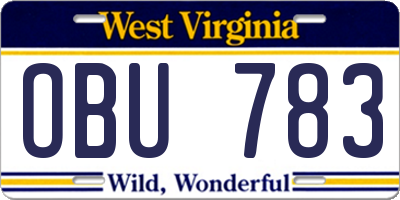 WV license plate OBU783