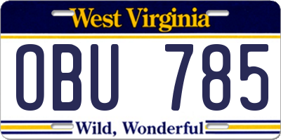 WV license plate OBU785