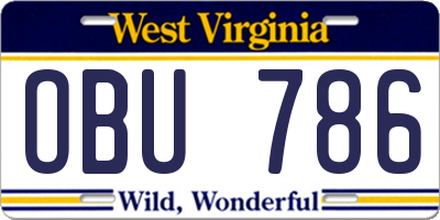 WV license plate OBU786