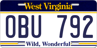 WV license plate OBU792