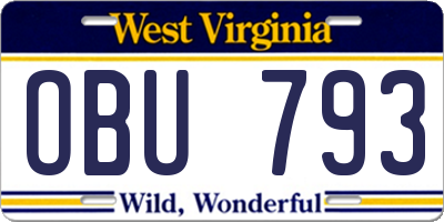 WV license plate OBU793