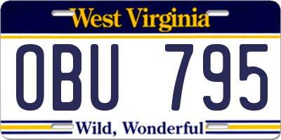 WV license plate OBU795
