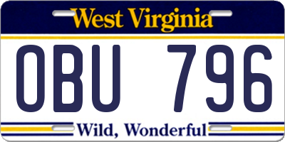 WV license plate OBU796