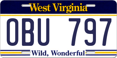WV license plate OBU797