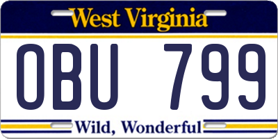 WV license plate OBU799