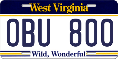 WV license plate OBU800