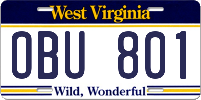WV license plate OBU801