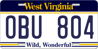 WV license plate OBU804