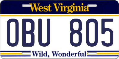 WV license plate OBU805