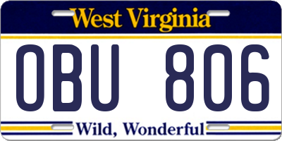 WV license plate OBU806