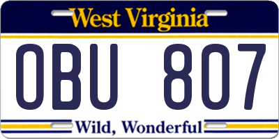 WV license plate OBU807
