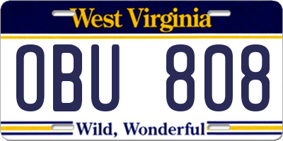 WV license plate OBU808