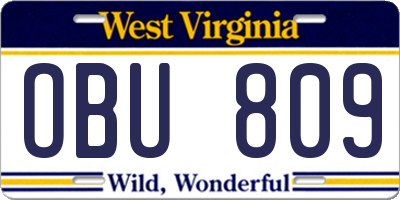 WV license plate OBU809