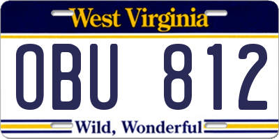 WV license plate OBU812