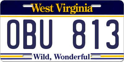 WV license plate OBU813