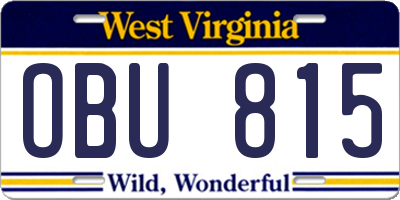 WV license plate OBU815