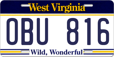 WV license plate OBU816