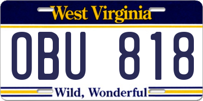 WV license plate OBU818