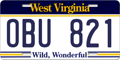 WV license plate OBU821