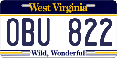 WV license plate OBU822