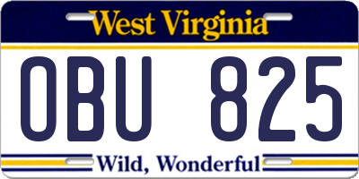 WV license plate OBU825