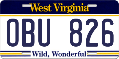WV license plate OBU826