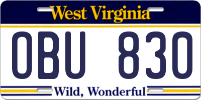 WV license plate OBU830