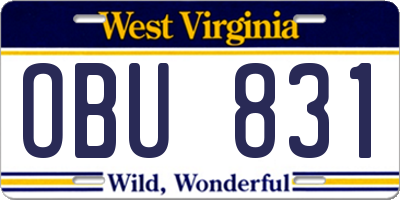 WV license plate OBU831