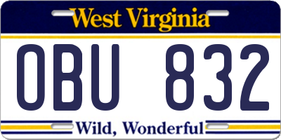 WV license plate OBU832