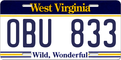 WV license plate OBU833
