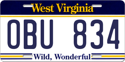 WV license plate OBU834