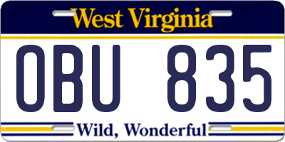WV license plate OBU835