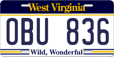 WV license plate OBU836