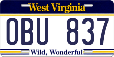 WV license plate OBU837