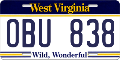 WV license plate OBU838