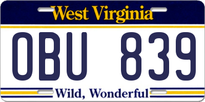 WV license plate OBU839