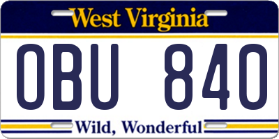 WV license plate OBU840