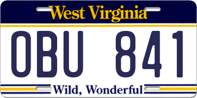 WV license plate OBU841