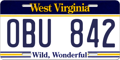 WV license plate OBU842
