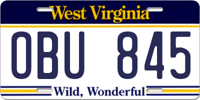 WV license plate OBU845