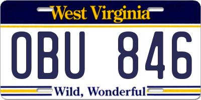 WV license plate OBU846