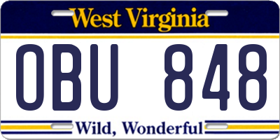 WV license plate OBU848