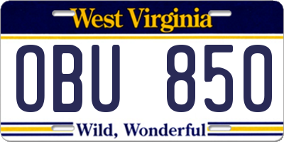 WV license plate OBU850