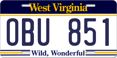WV license plate OBU851