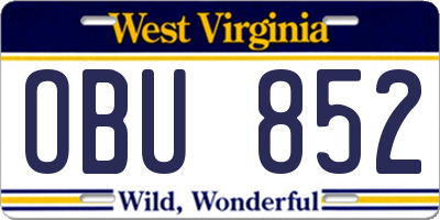 WV license plate OBU852