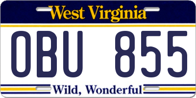 WV license plate OBU855